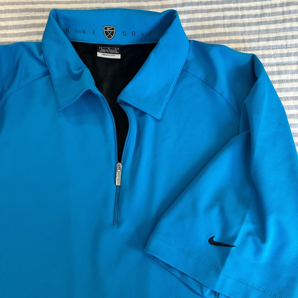 Nike Golf Fit Dry Mens Blue Quarter Zip Short Sleeve Polo Shirt Large L